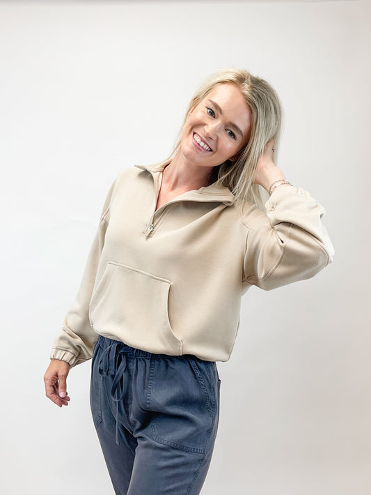 Khaki Half Zip Scuba Top