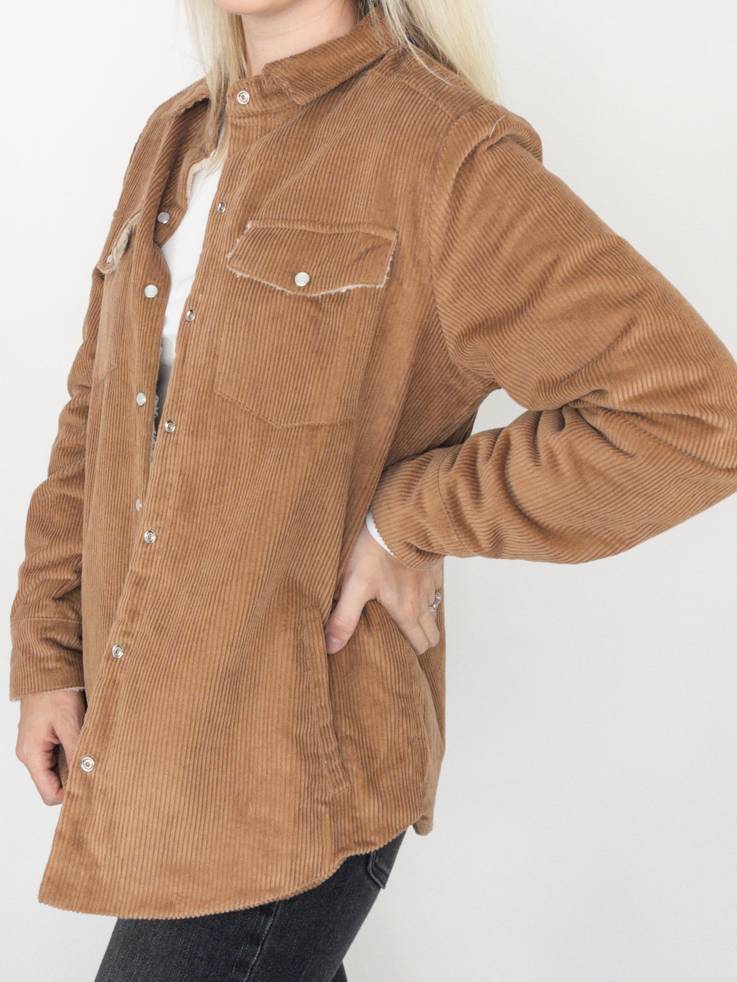 Camel Corduroy Sherpa-Lined Jacket