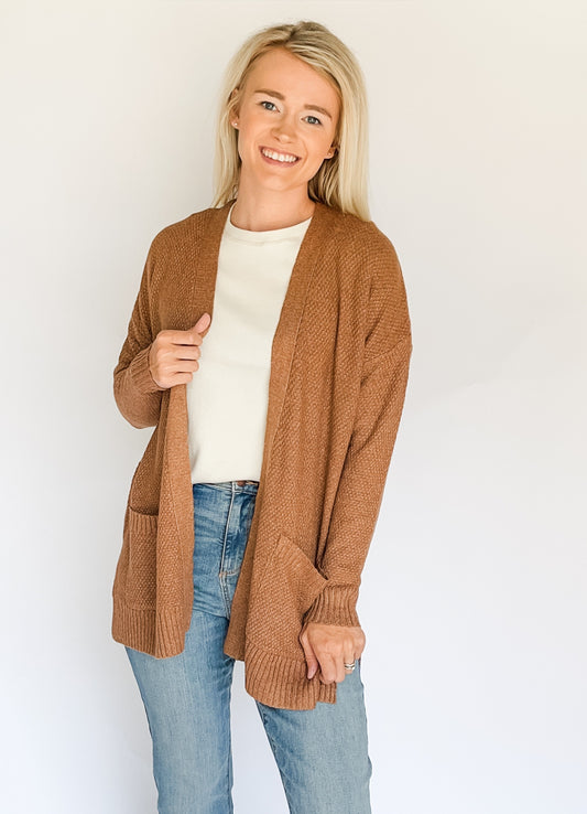 Camel Cozy Waffle Cardigan