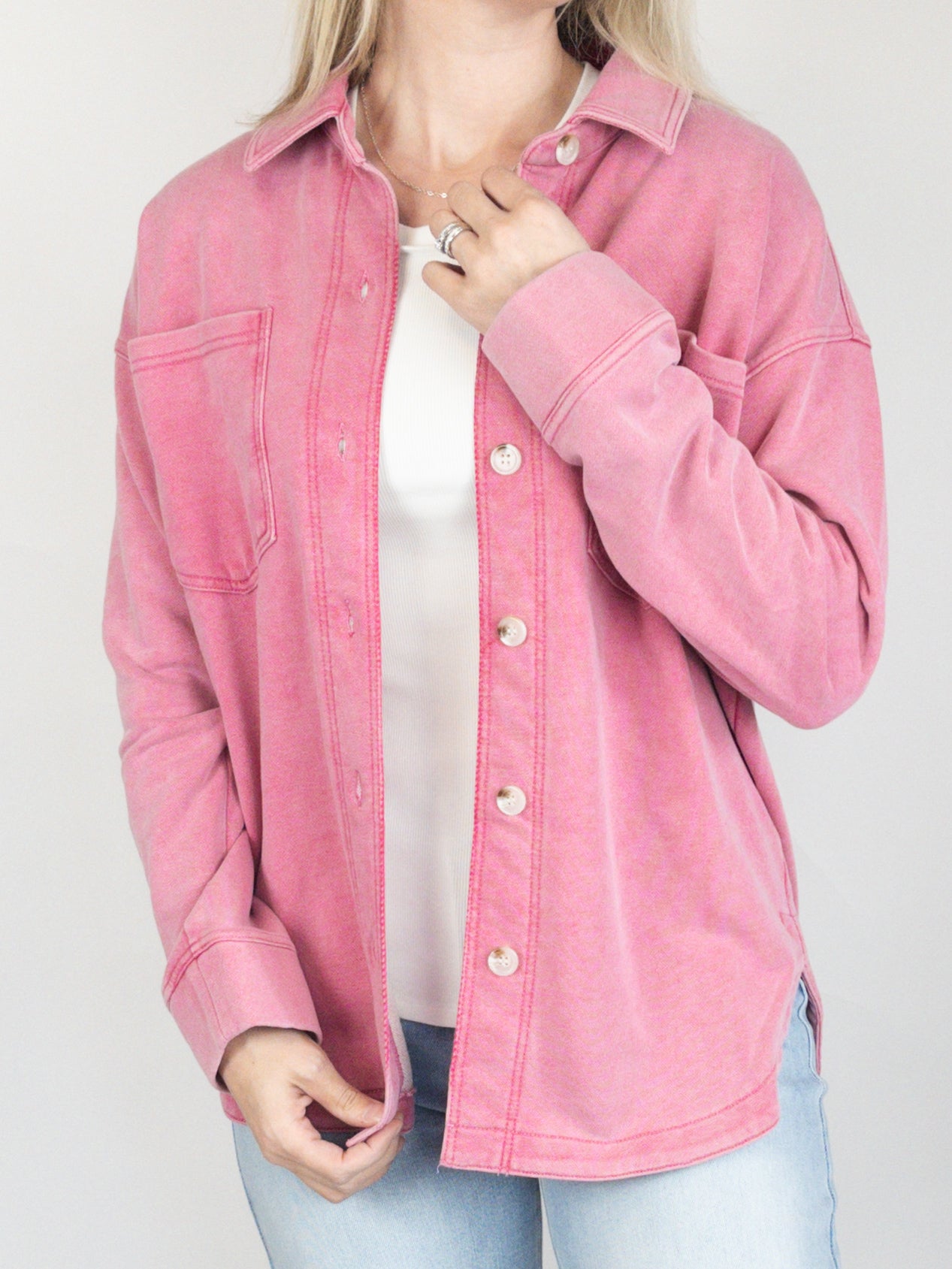 Watermelon Pink Washed Knit Shacket