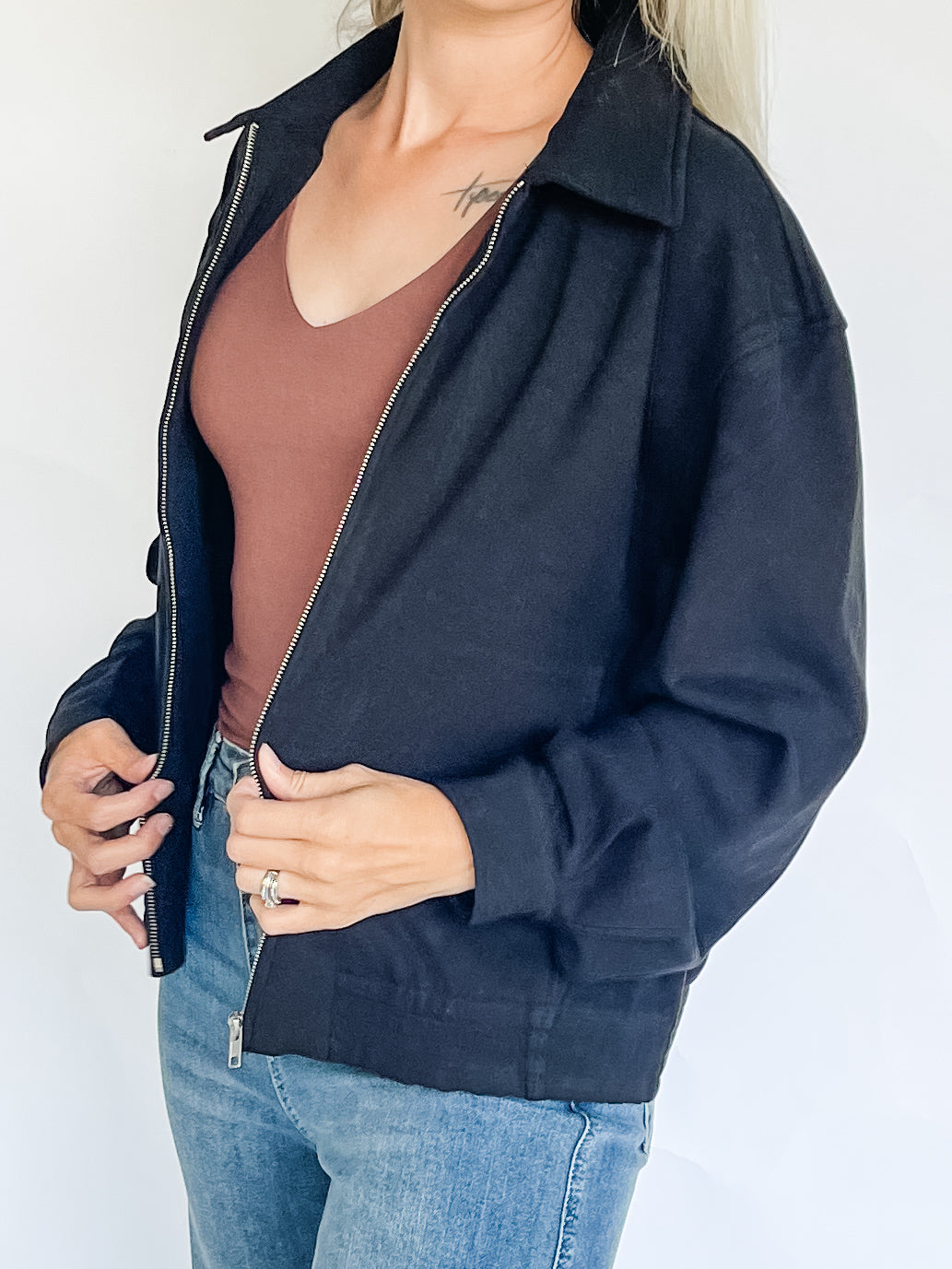 Black Suede Bomber Jacket