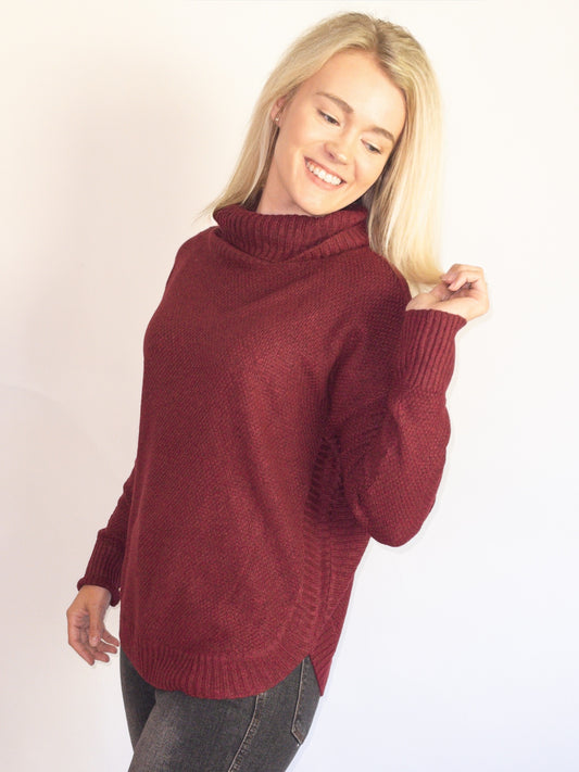 Burgundy Waffle Knit Turtleneck