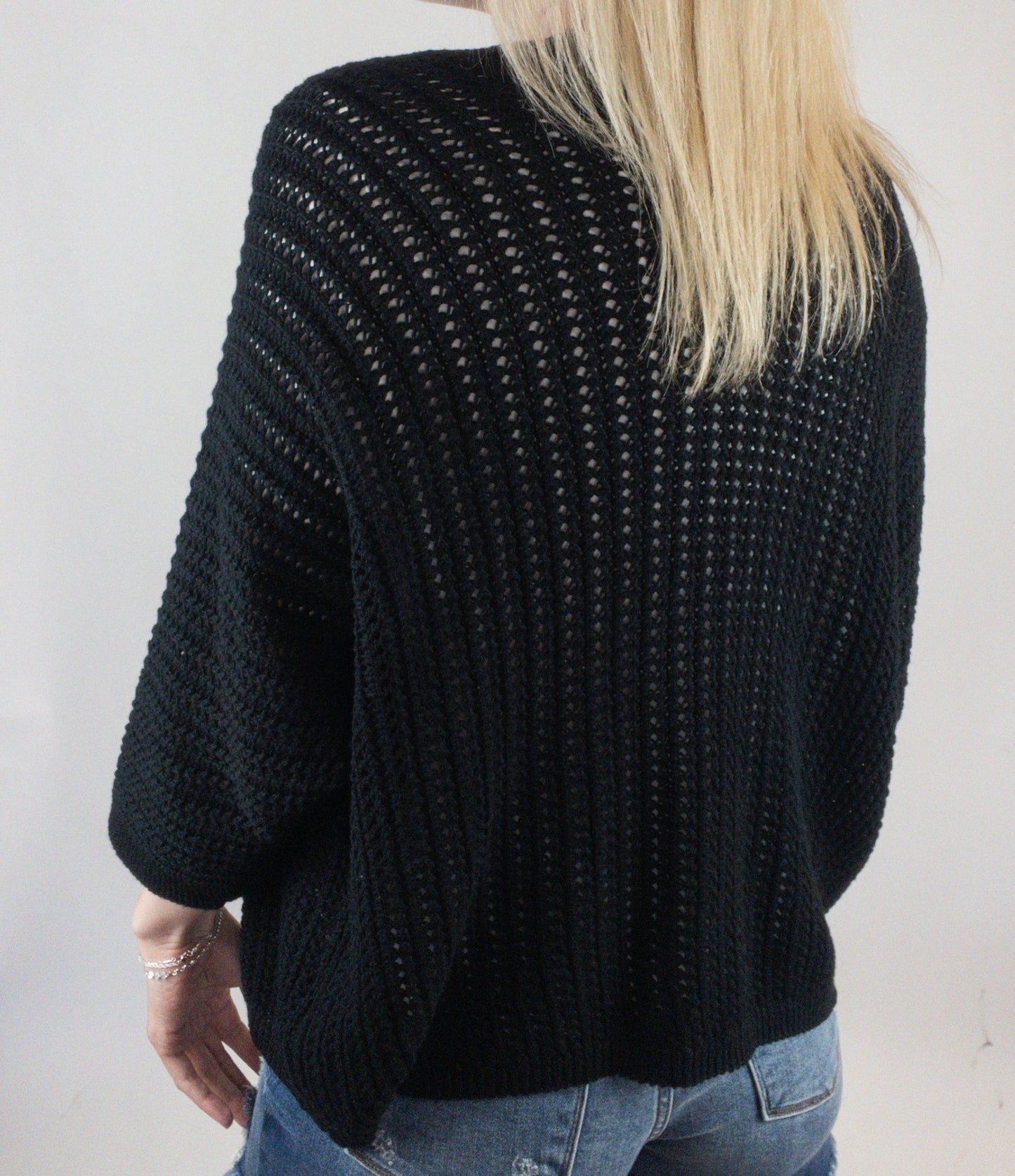 Black Open Knit Cardigan