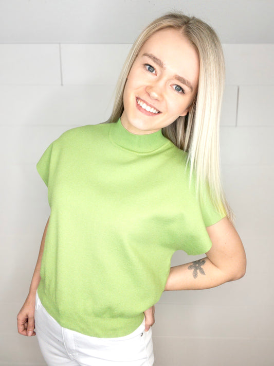 Green Mock Neck Short Sleeve Top