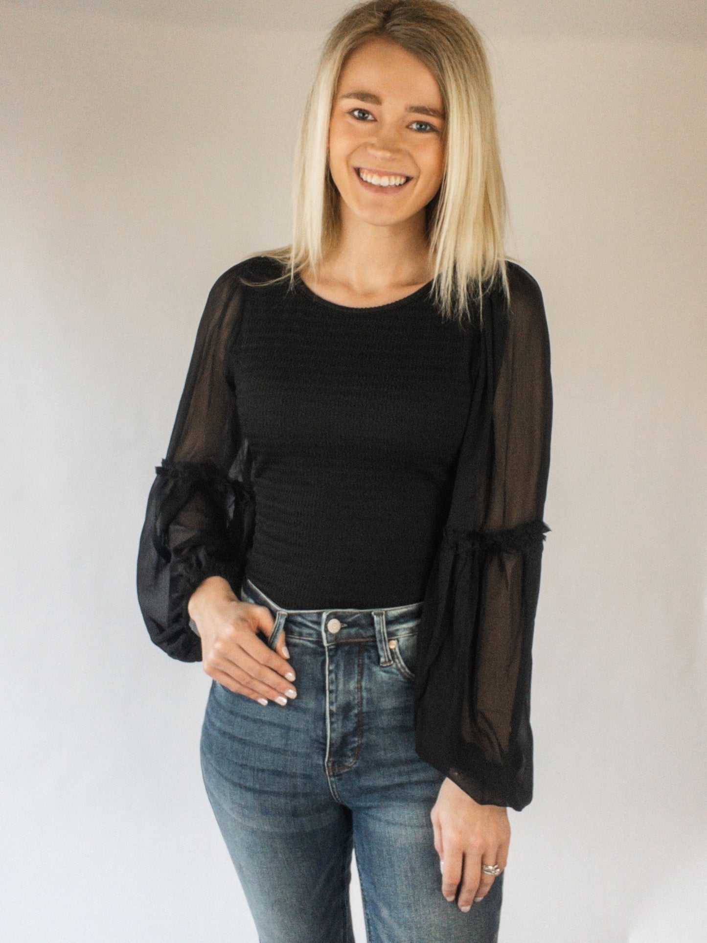 Black Bubble Sleeve Top