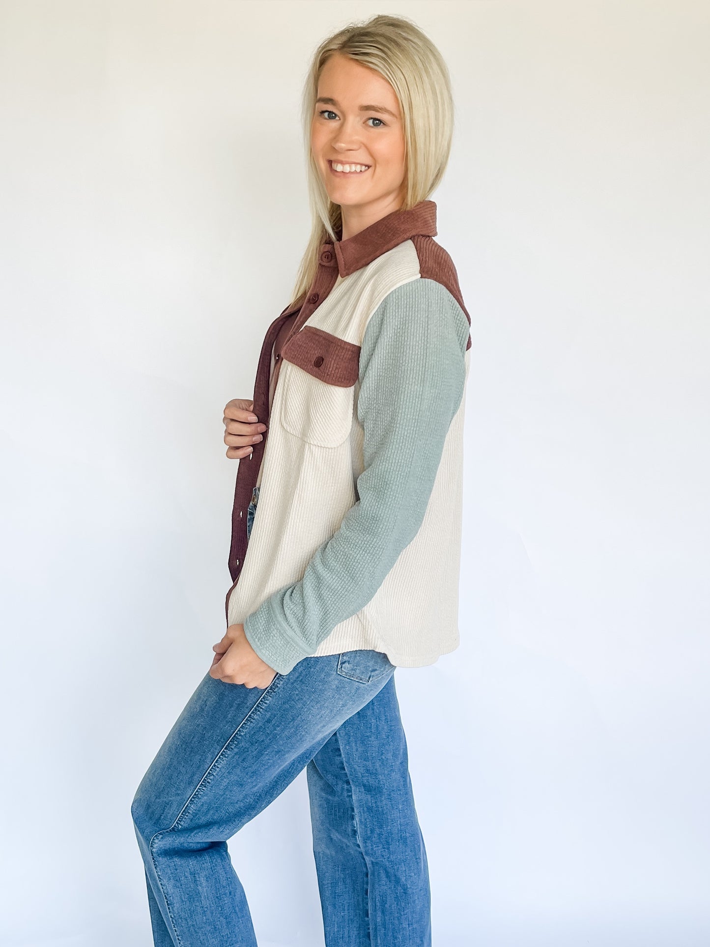 Color Block Corduroy Shacket
