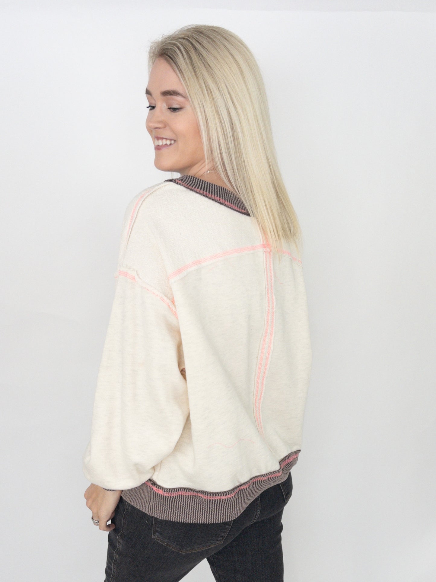 Oversized Contrast & Reverse Stitch Detail Sweatshirt