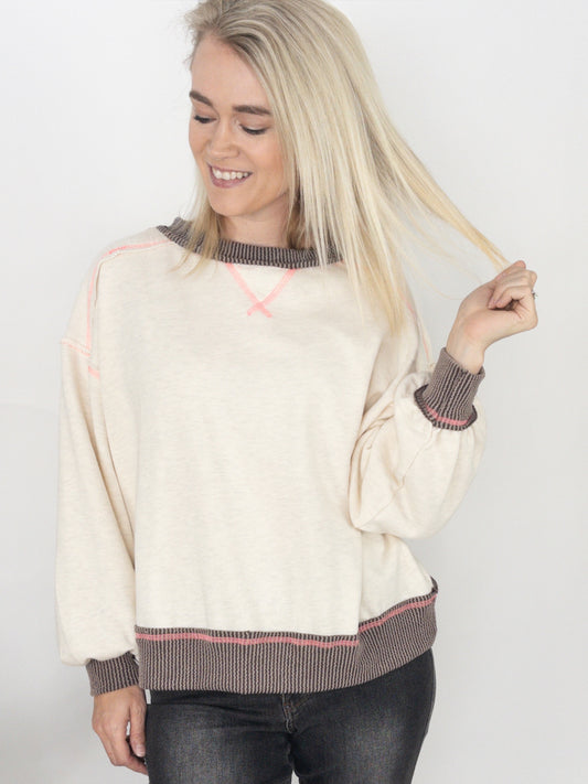 Oversized Contrast & Reverse Stitch Detail Sweatshirt