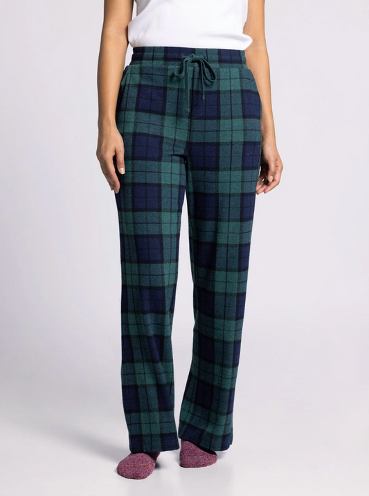 green and navy plaid holiday pajama pants for women