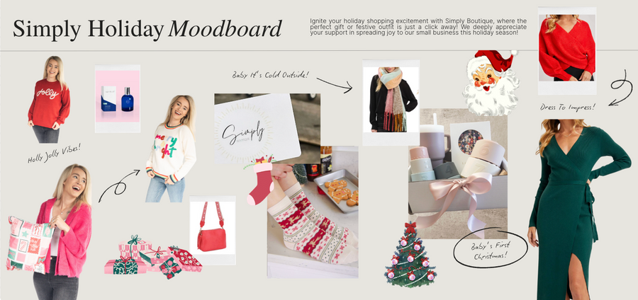 Holiday Moodboard New Holiday Clothing and gifts For Women and baby gifts