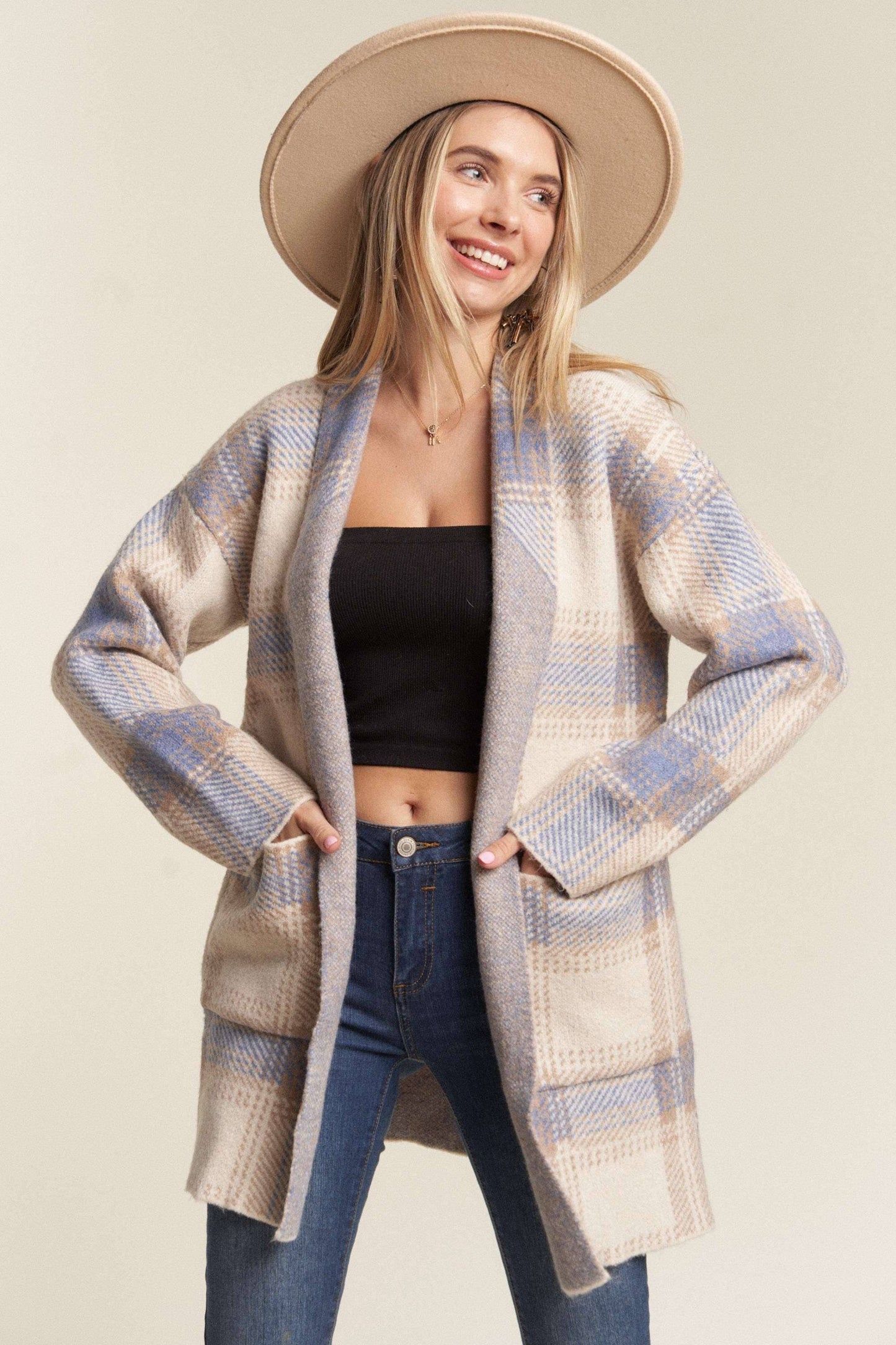 Cozy Checker Sweater Cardigan