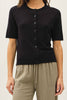 Black Short Sleeve Button Front Cardigan