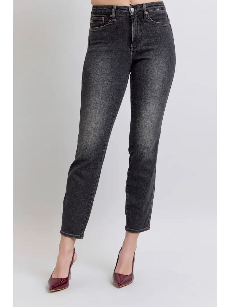 Black Mid-Rise Tummy Control Slim Jean