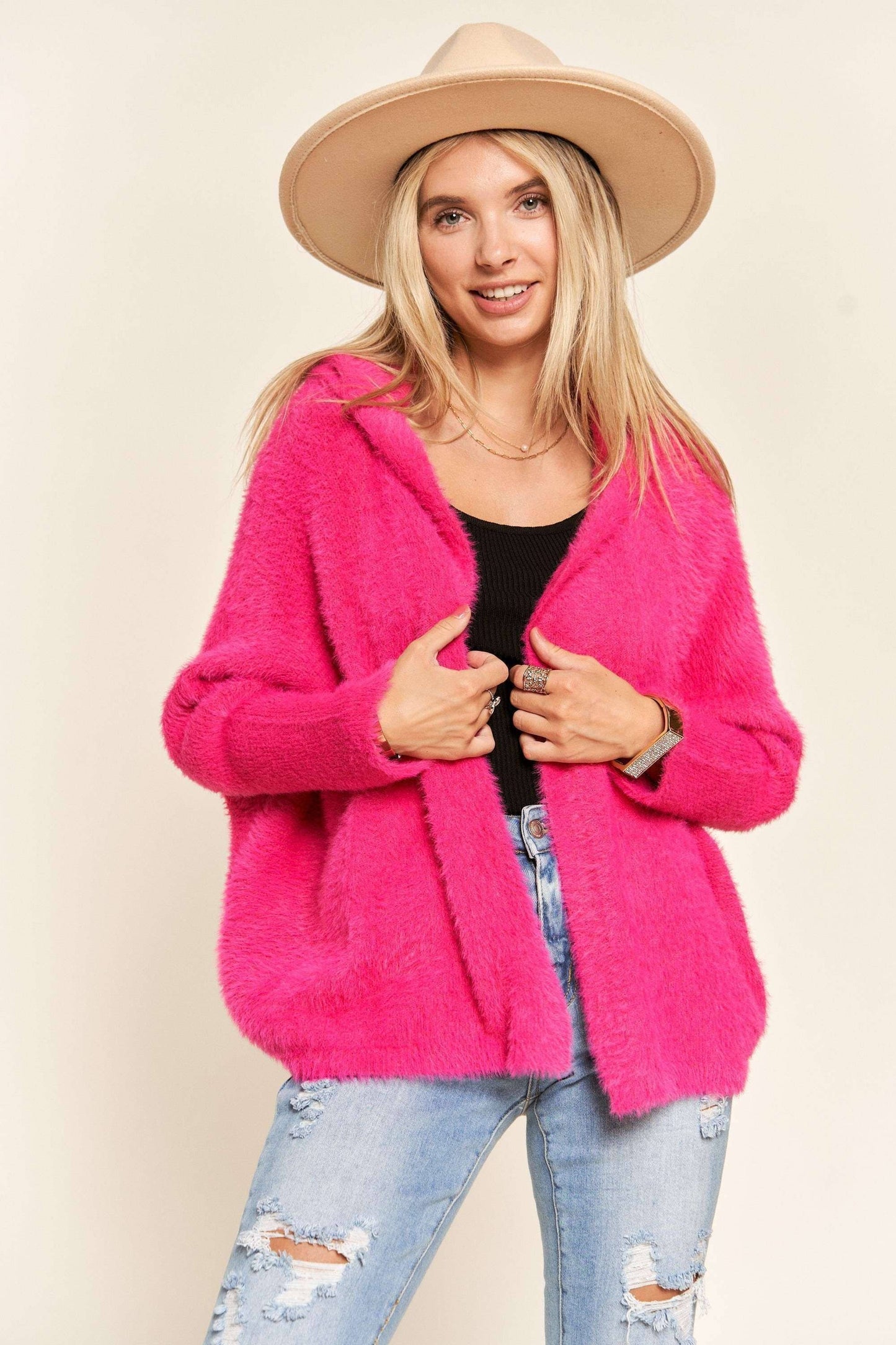 Hot Pink Fuzzy Cardigan