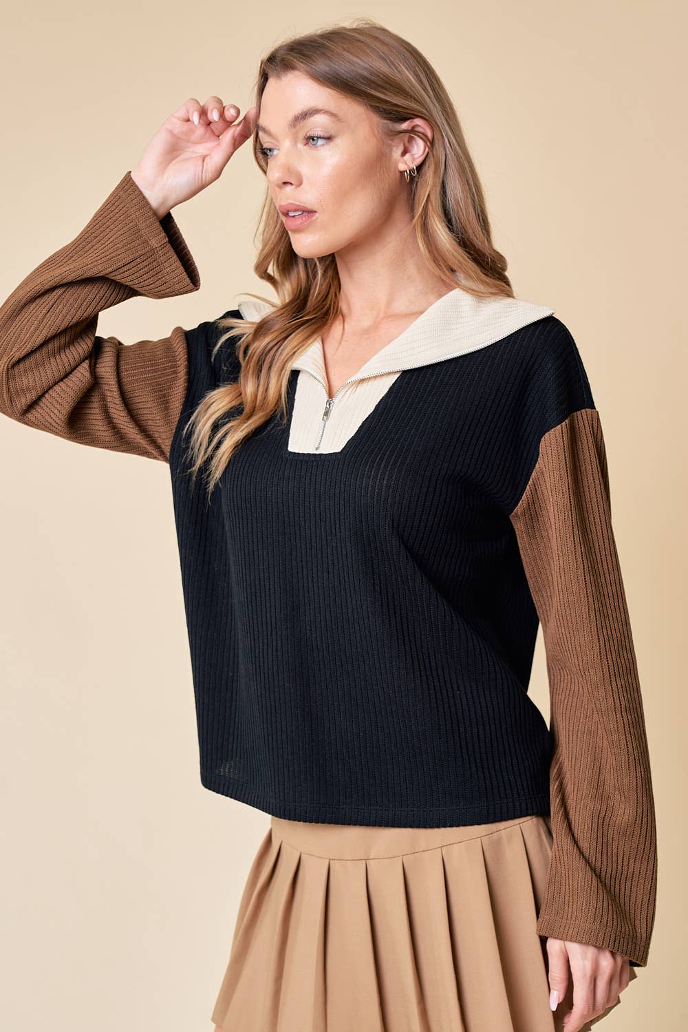 Neutral Color Block Top