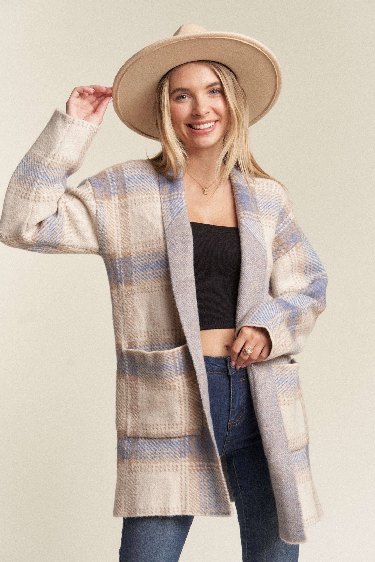 Cozy Checker Sweater Cardigan