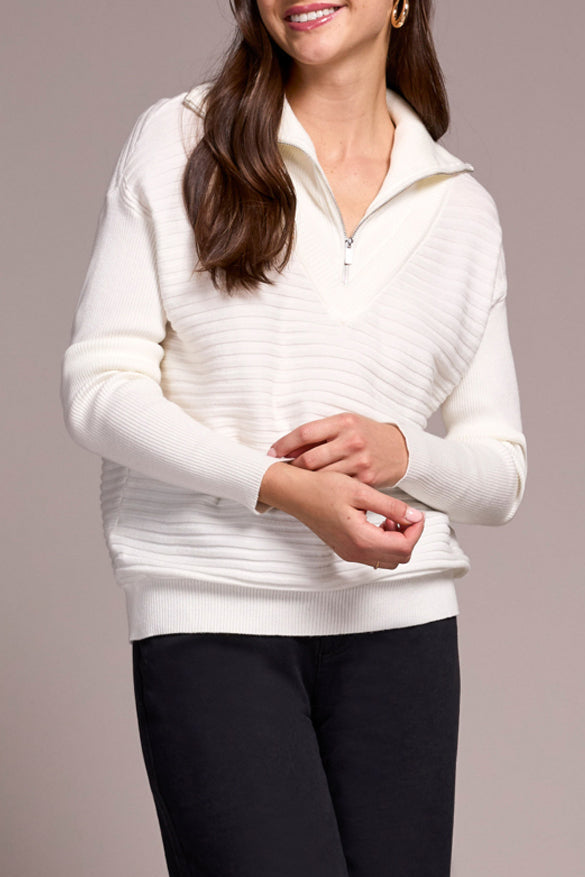Eggshell Soft Zip-Up V-Neck Sweater