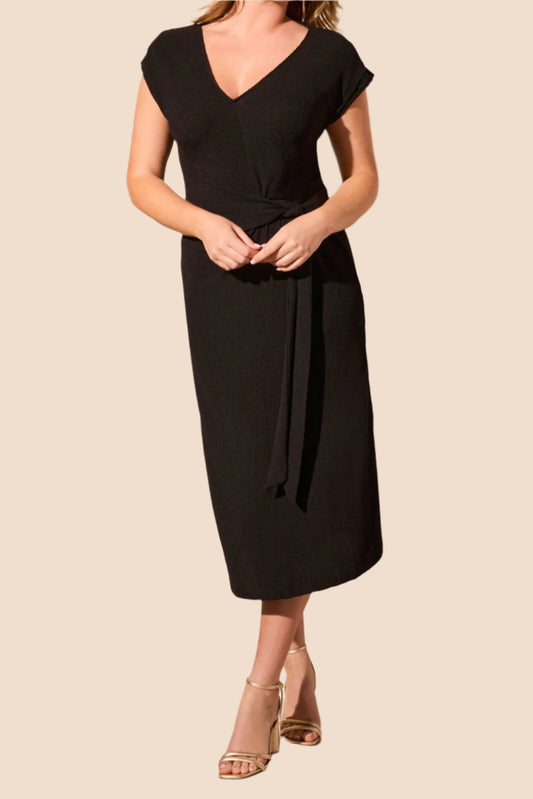 Tribal Faux Wrap Black Dress