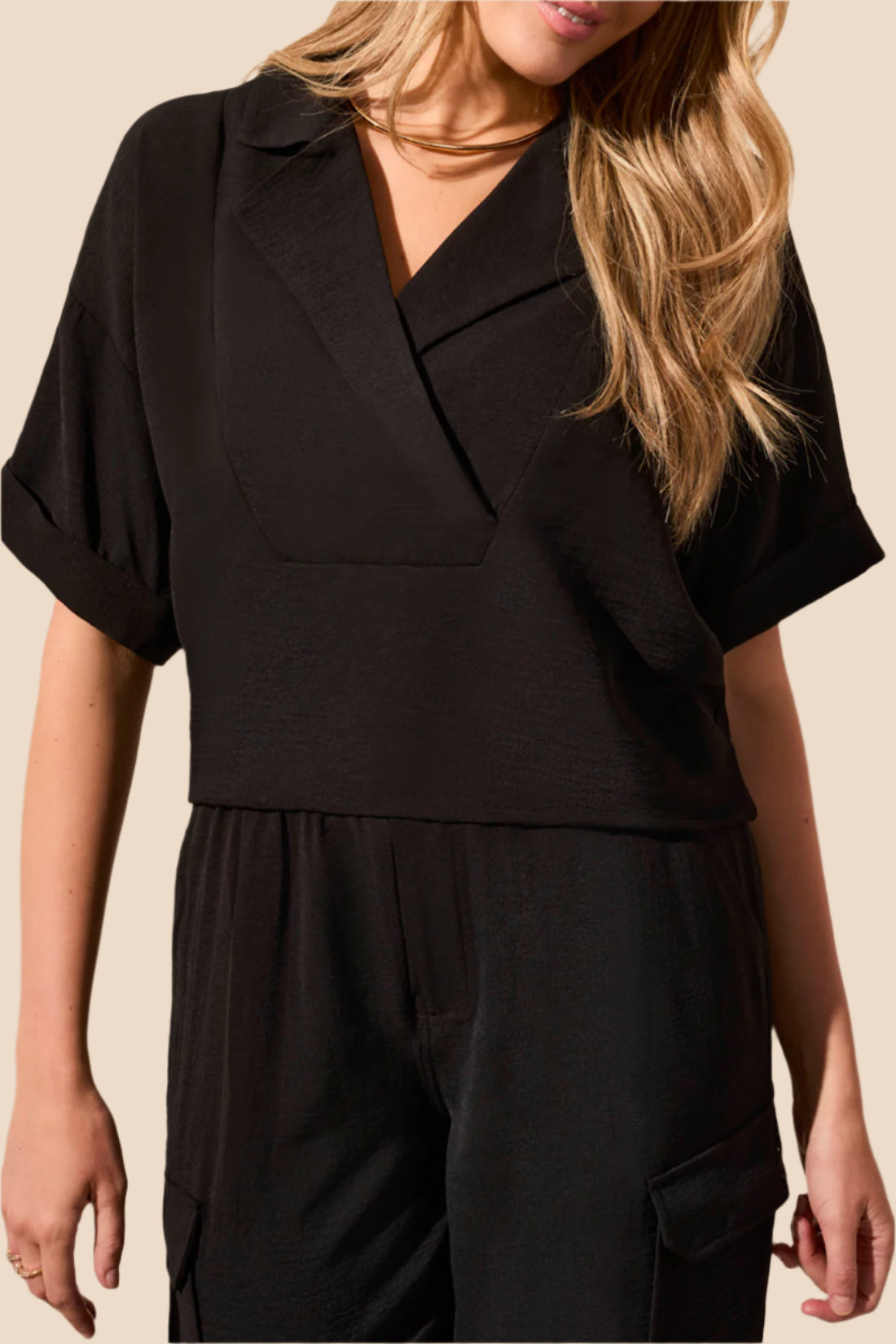 Tribal Airflow Lapel Collar V-Neck Top