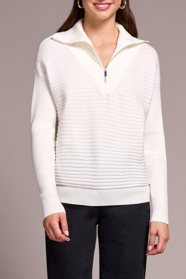 Eggshell Soft Zip-Up V-Neck Sweater