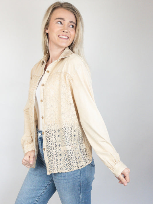 Boho Lace Patchwork Button Down Top