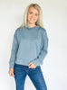 Puckered Knit Drop Shoulder Funnel Neck Top Slateblue