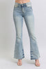 Mid Rise Tinted Pin Tack Detail Flare Jeans