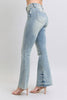 Mid Rise Tinted Pin Tack Detail Flare Jeans
