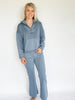 Techno Lux Slate Blue Rib Pull-On Flare Leg Pants