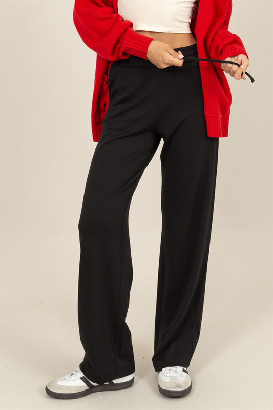 Black Wide-Leg Drawstring Sweatpants