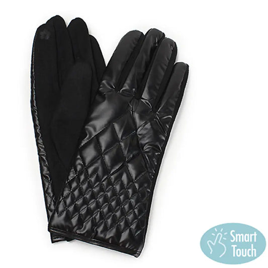 Black Quilted Metallic Gloves