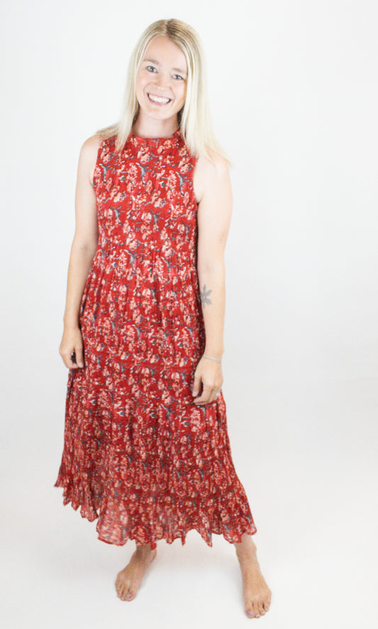 Tribal Printed Plisse Halter Maxi Dress Scarlet