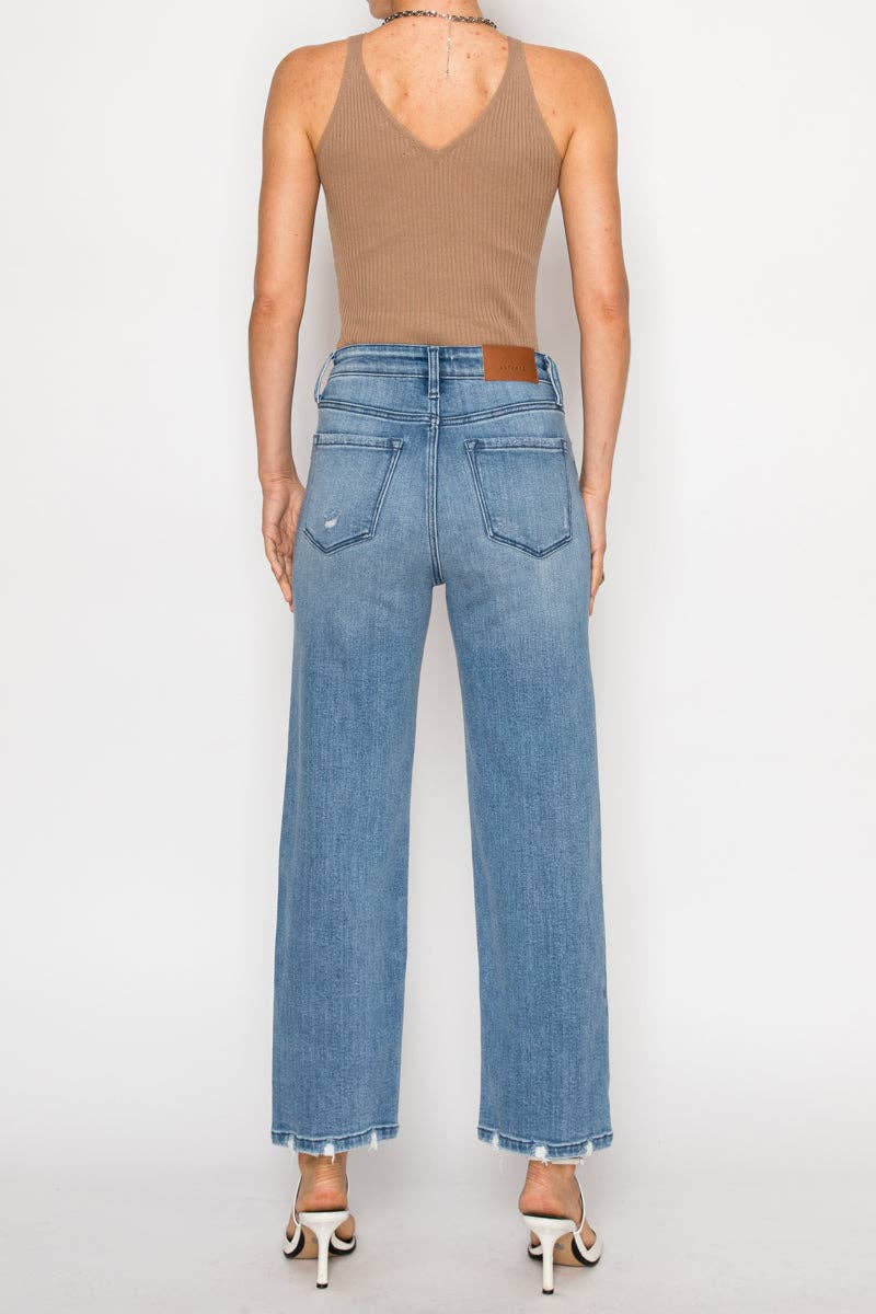 Tummy Control High Rise Straight Leg Jeans - Med Wash