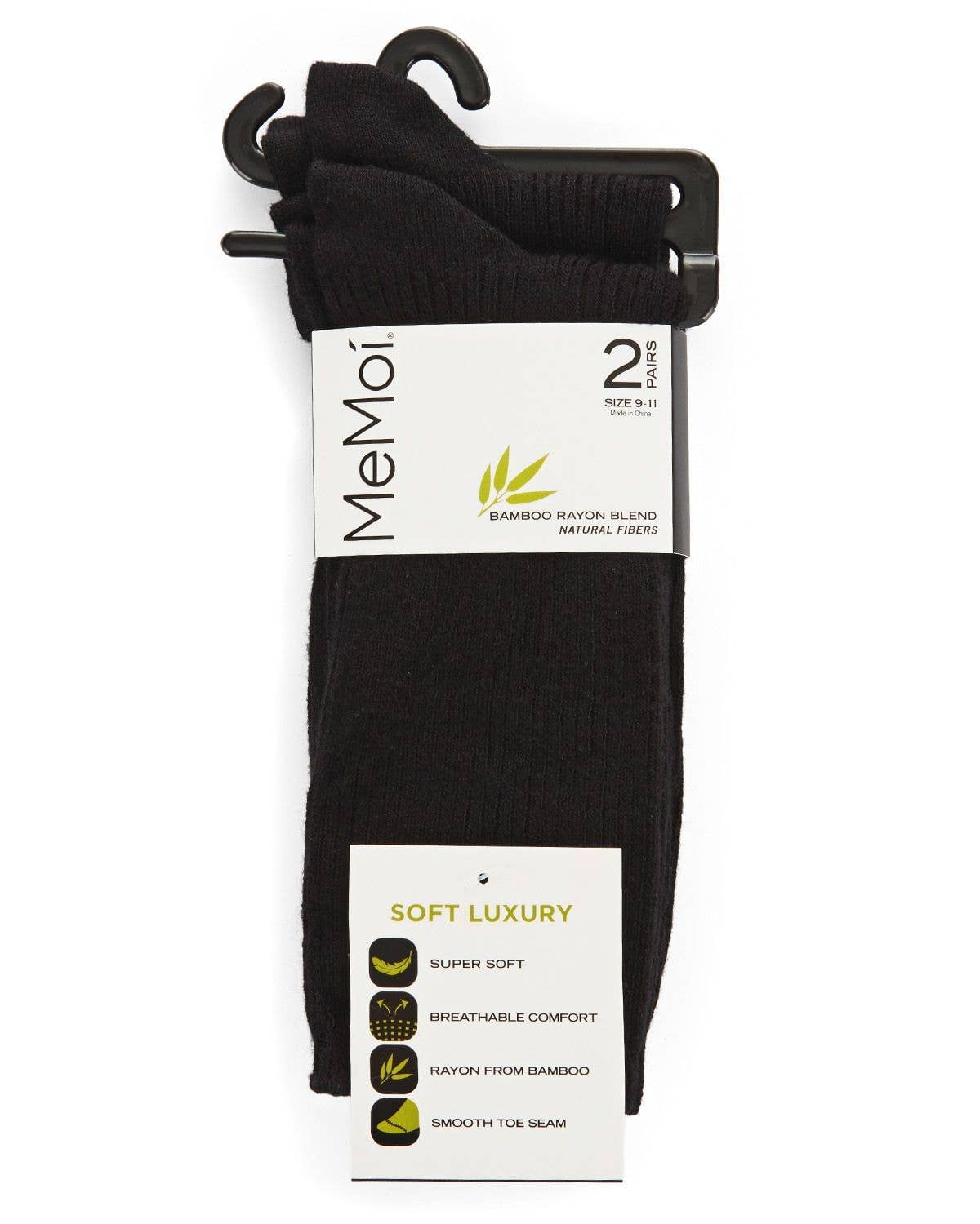 MeMoi Bamboo Flat Ribbed Crew Socks 2-Pack