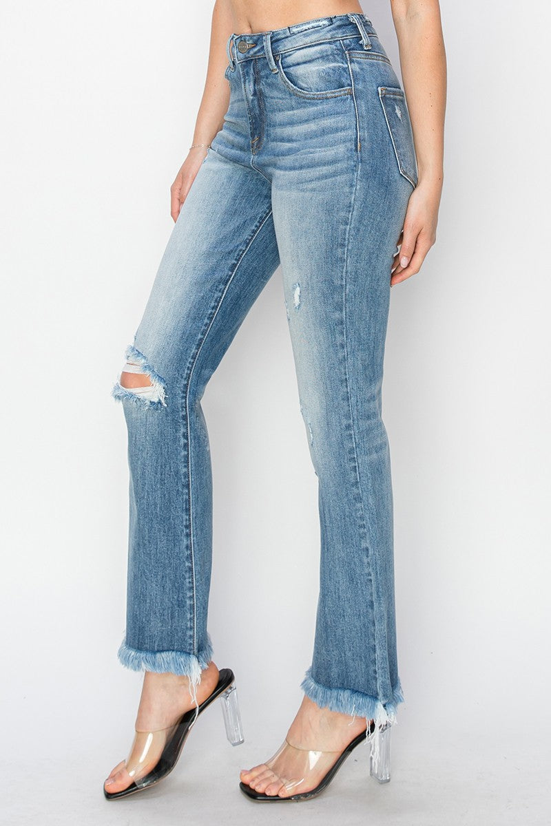 Risen High Rise Crop Bootcut Fray Jeans