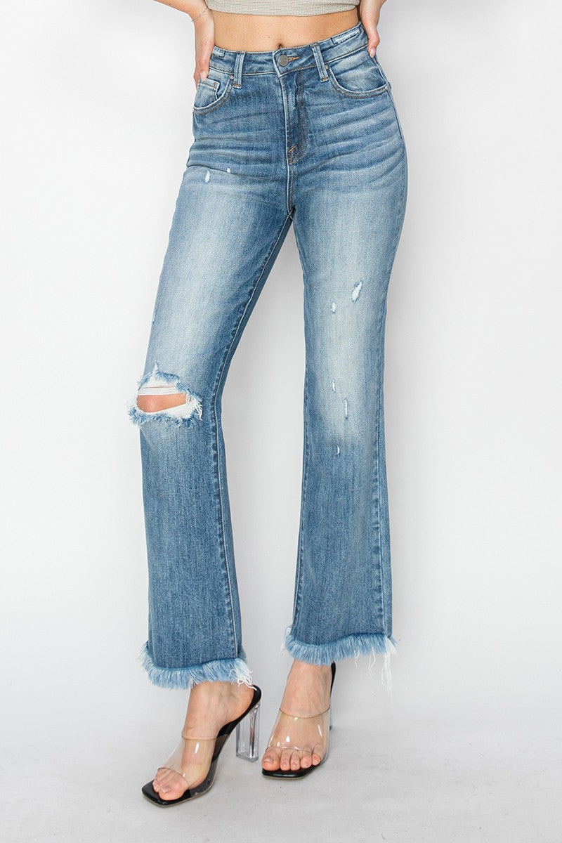 Risen High Rise Crop Bootcut Fray Jeans