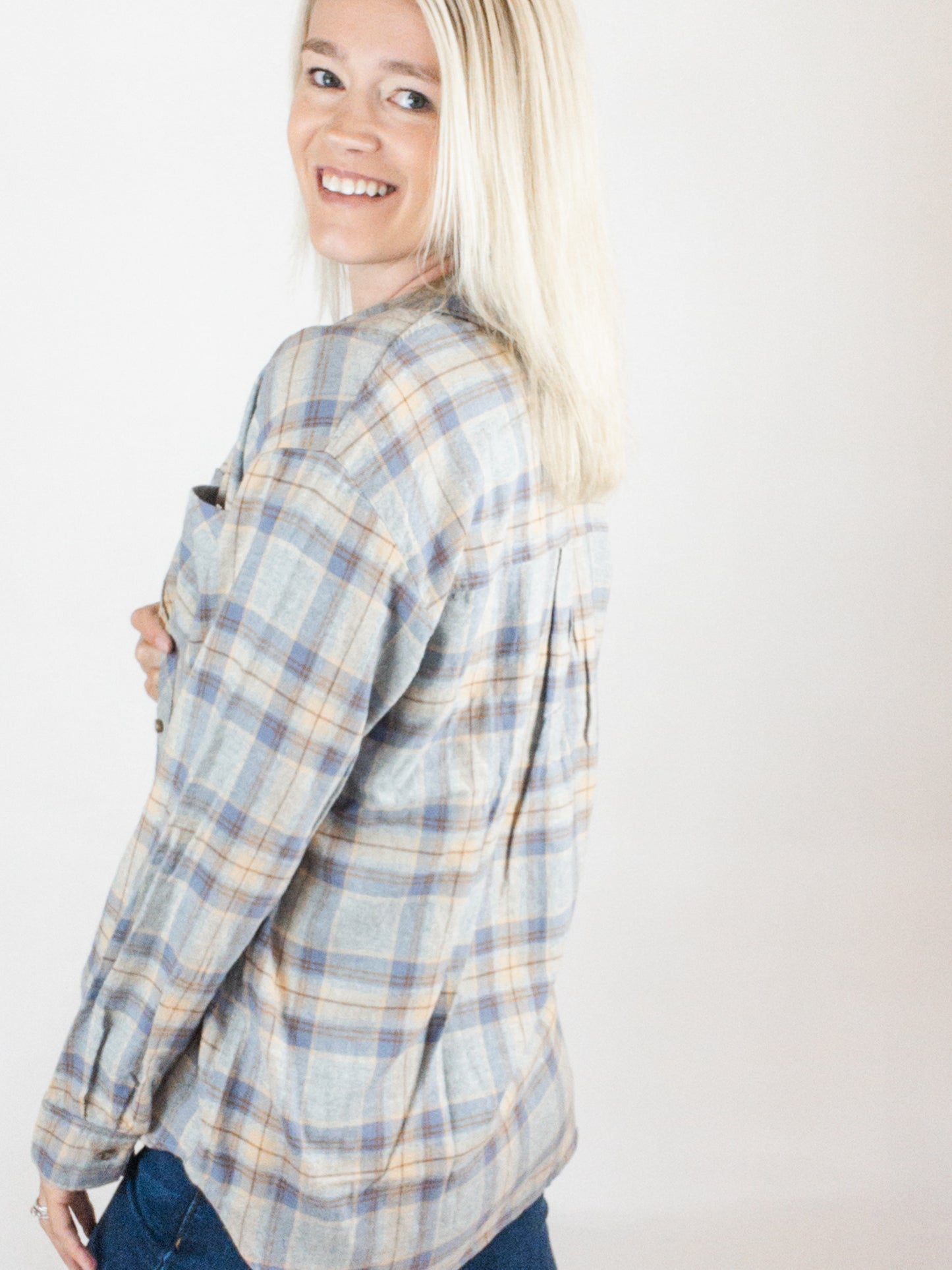 Grey/Blue Plaid Flannel