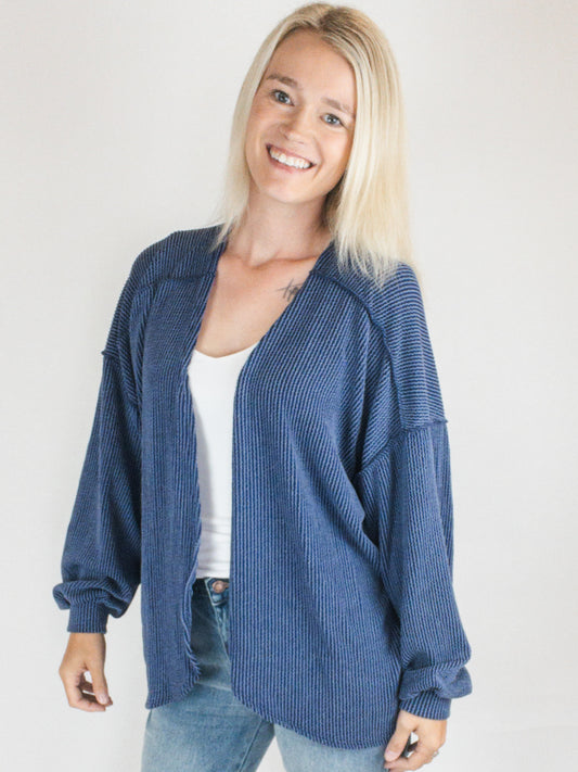 Navy Ribbed Essential Cardigan