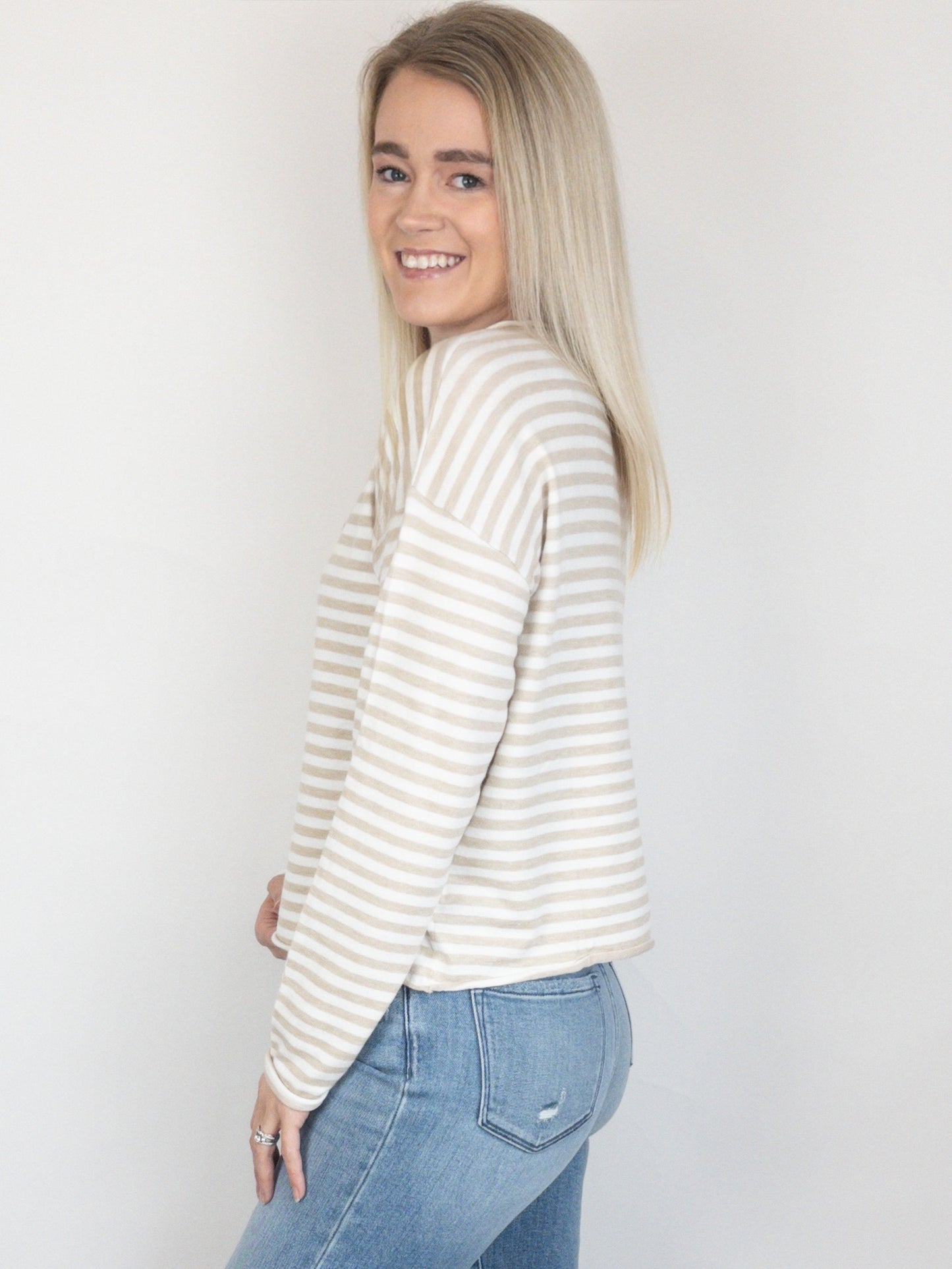 Taupe & Ivory Striped Cardigan
