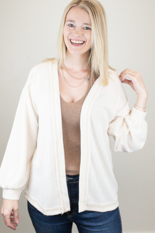 Cream Reverse Stitch Cardigan