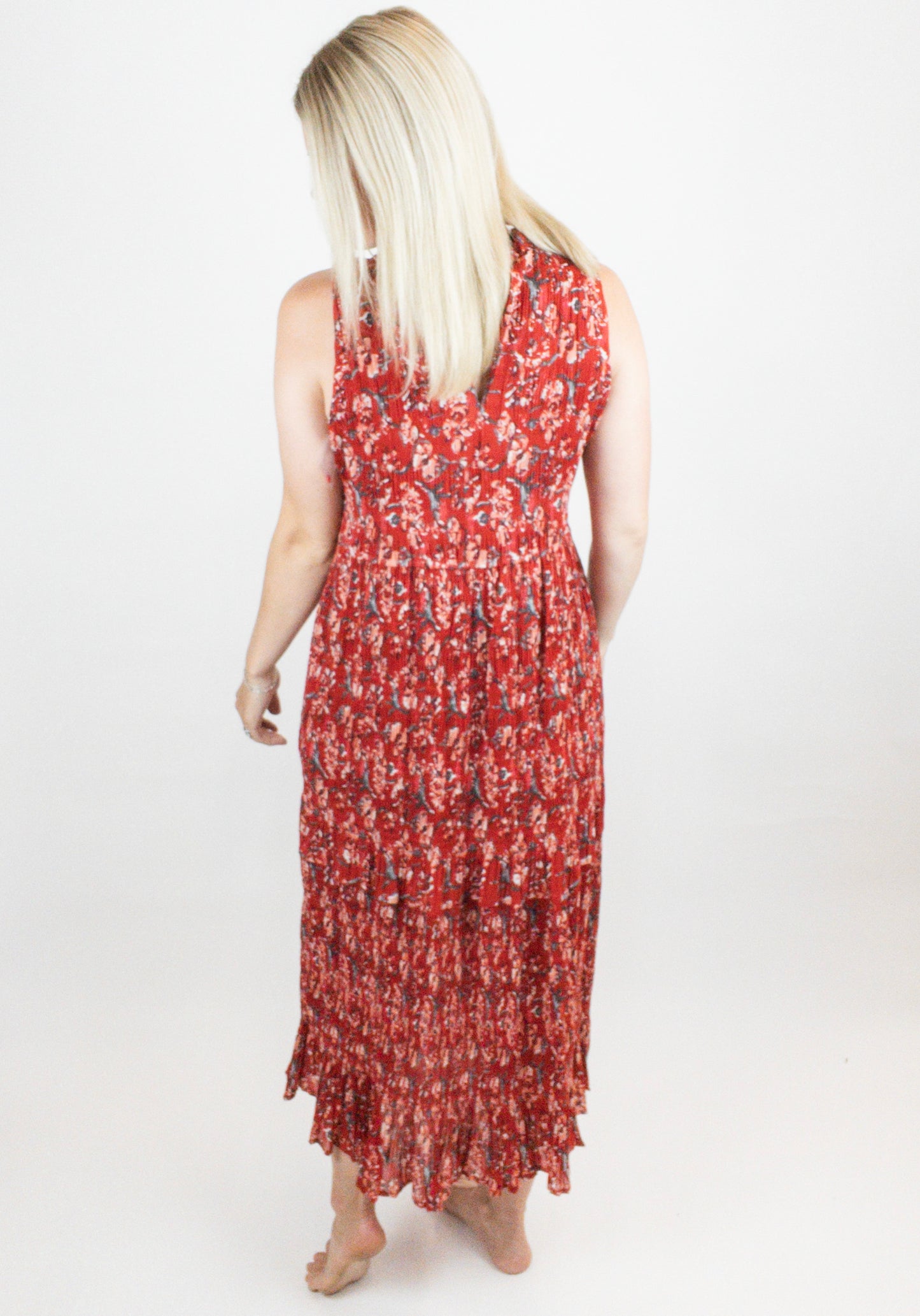 Tribal Printed Plisse Halter Maxi Dress Scarlet