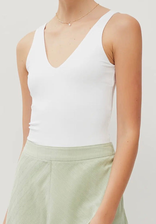White Silky Matte V-Neck Bodysuit