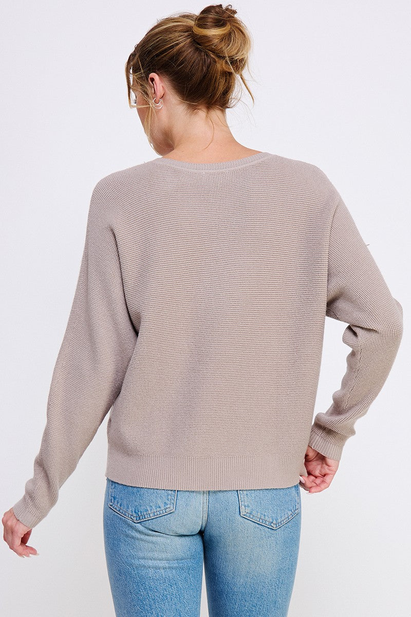 Warm Grey Mini Waffle Knit Top