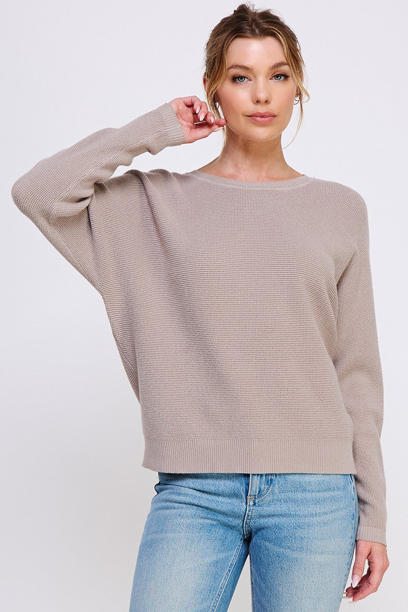 Warm Grey Mini Waffle Knit Top