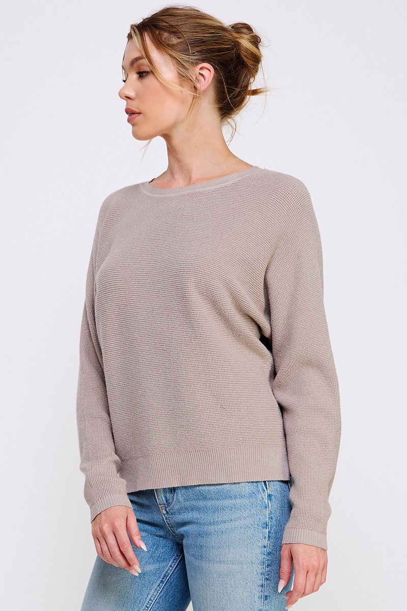 Warm Grey Mini Waffle Knit Top