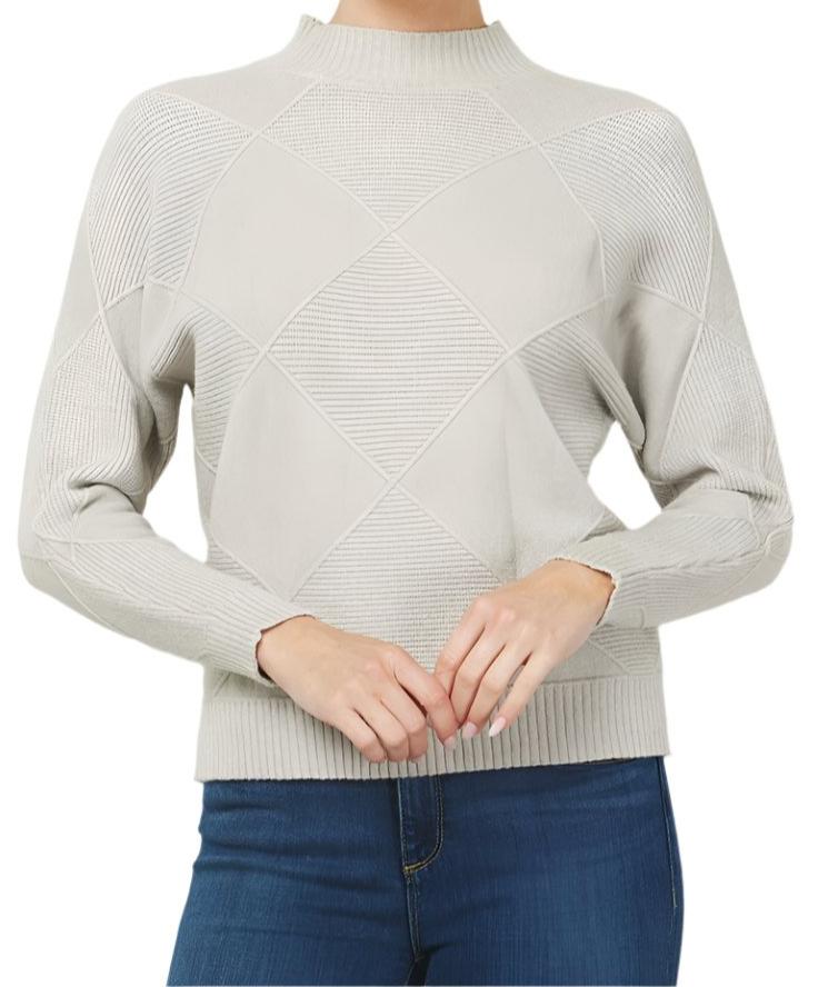 French Gray Diamond Knit Sweater