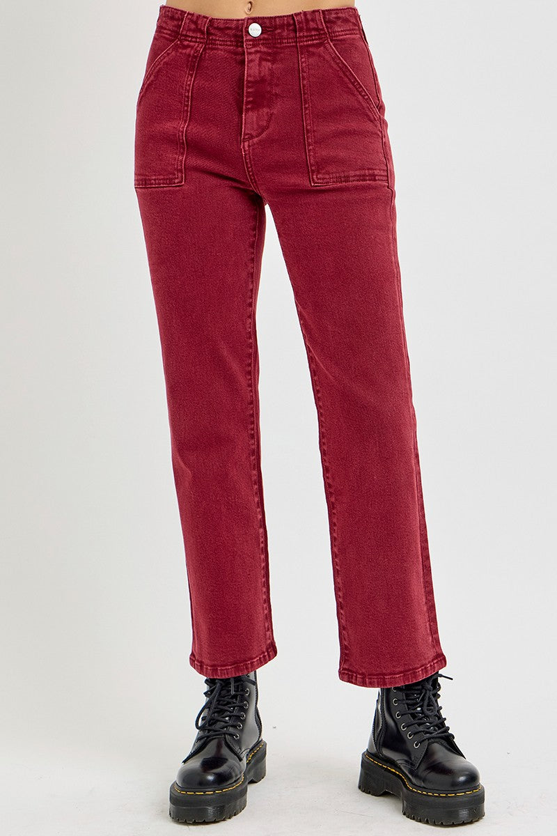 Wine High Rise Ankle Flare Risen Jeans