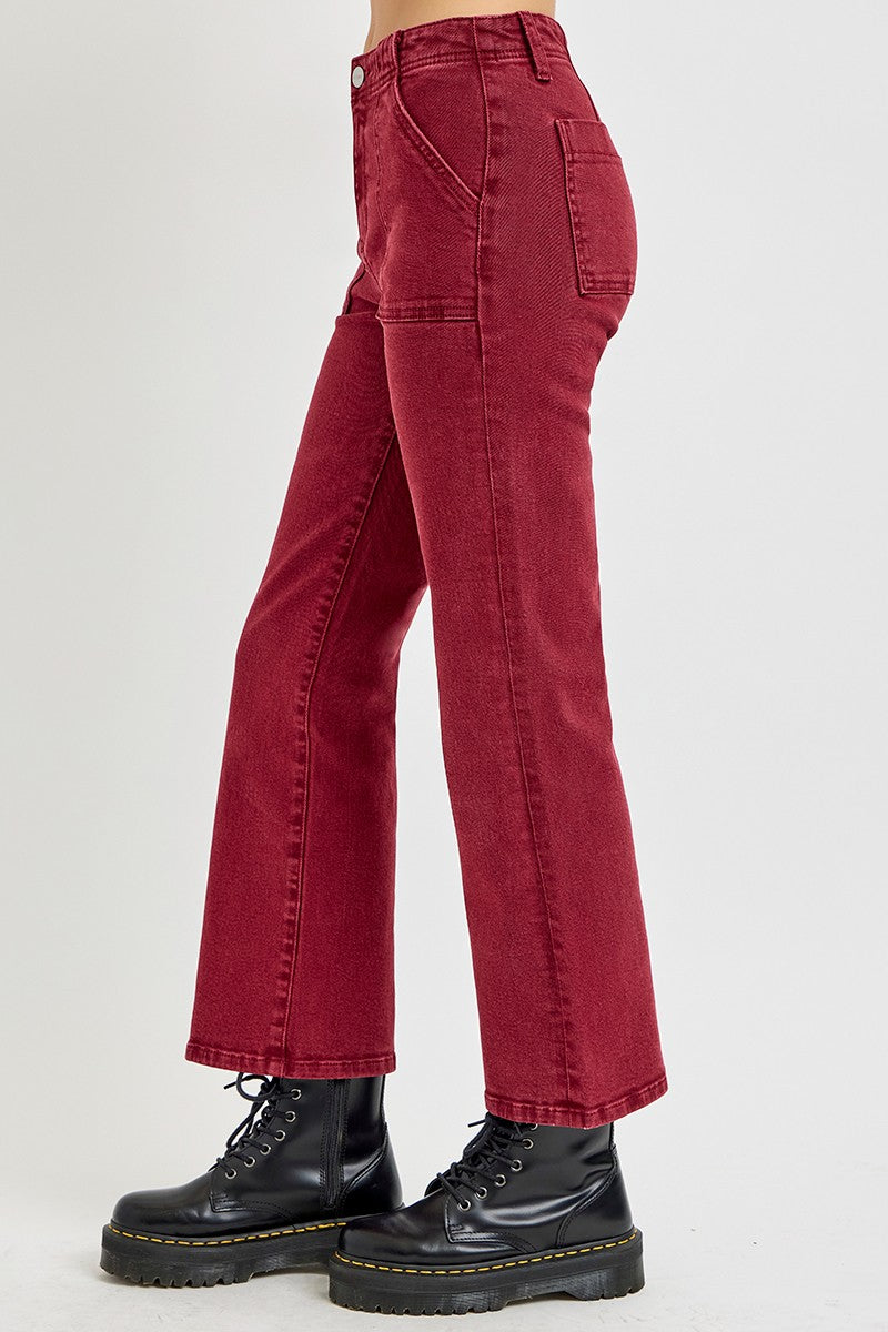 Wine High Rise Ankle Flare Risen Jeans