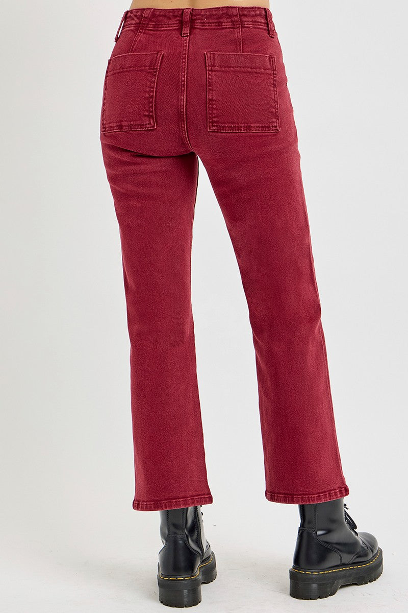 Wine High Rise Ankle Flare Risen Jeans