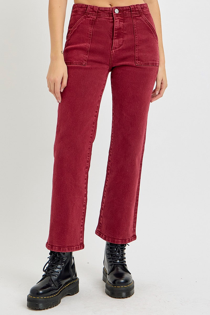 Wine High Rise Ankle Flare Risen Jeans